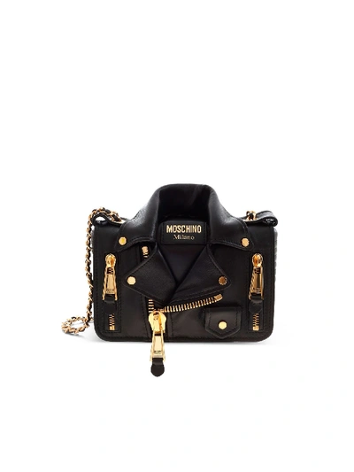 Shop Moschino Biker Black Bag Featuring Golden Details