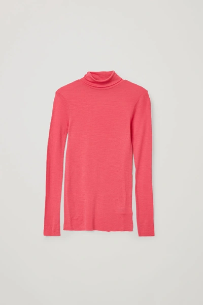 Shop Cos Fine Turtleneck Wool Top In Pink