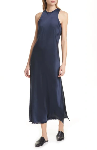 Shop Frame Washable Bias Cut Silk Satin Dress In Aviator Navy