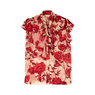 Shop Alice And Olivia Robbie Fil Coupé Chiffon Blouse In Red And White
