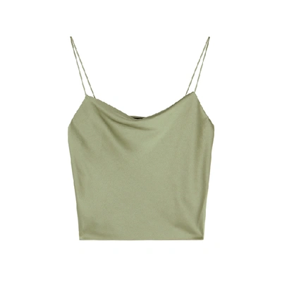 Shop Alice And Olivia Harmon Sage Satin Top In Green