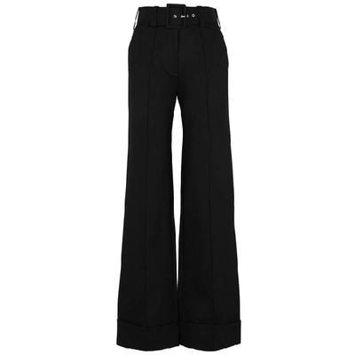 Shop Victoria Victoria Beckham Black Belted Wide-leg Jersey Trousers