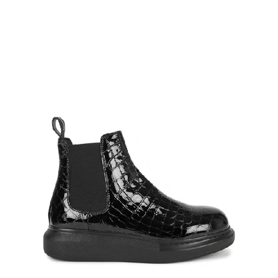 Shop Alexander Mcqueen Hybrid Crocodile-effect Leather Chelsea Boots In Black