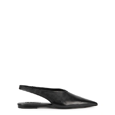 Shop Jil Sander Black Slingback Leather Flats