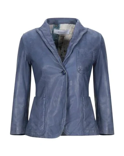 Shop Bully Woman Suit Jacket Blue Size 6 Lambskin