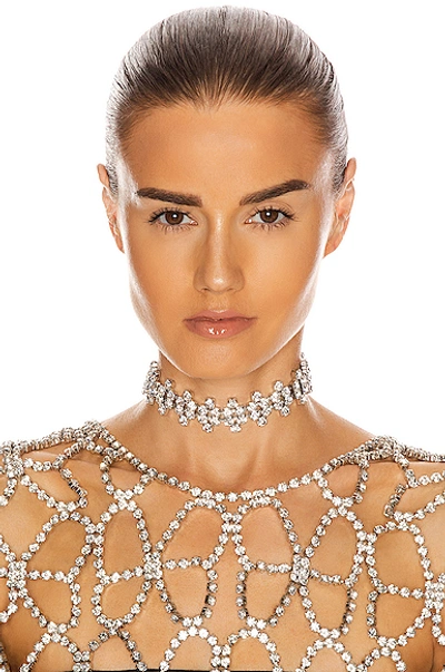 Shop Area Crystal Clover Choker In Clear & Silver
