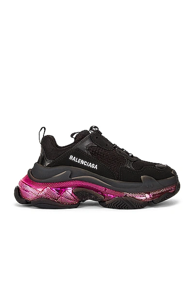 Shop Balenciaga Triple S Clear Sole Sneakers In Black & Pink Neon