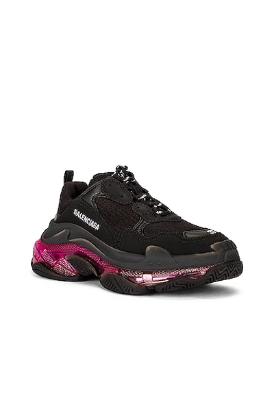 Shop Balenciaga Triple S Clear Sole Sneakers In Black & Pink Neon