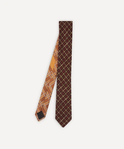 Shop Dries Van Noten Gingham Silk Tie In Rust
