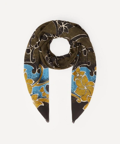 Shop Dries Van Noten Hawaiian Print Wool Scarf In Khaki