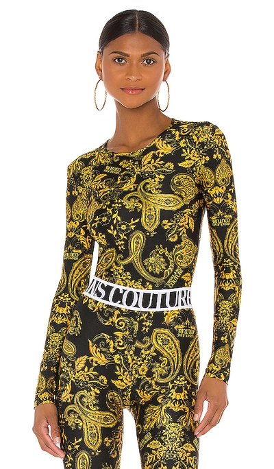 Shop Versace Jeans Couture Print Bodysuit In Nero