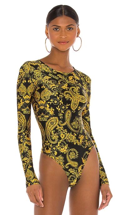 Shop Versace Jeans Couture Print Bodysuit In Nero