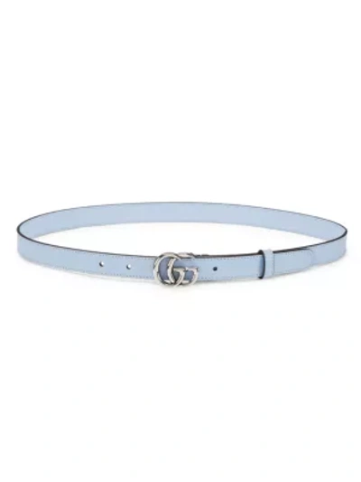Shop Gucci Women's Leather Belt With Double G Buckle In Porcelain Blue