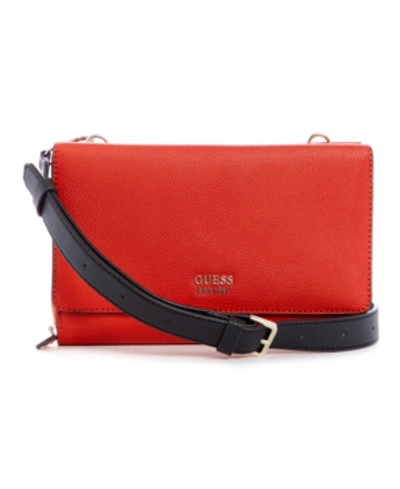 Shop Guess Cami Double Flap Crossbody In Rust
