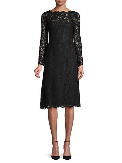 Shop Valentino Floral Lace Dress In Black