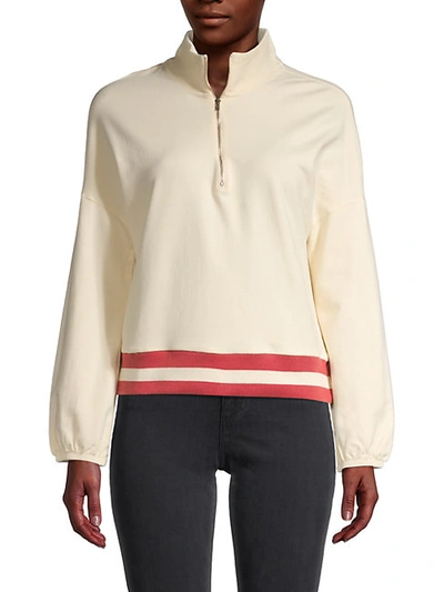 Shop Monrow Half-zip Pullover Top In Cream