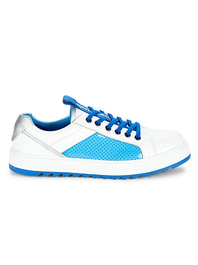 Shop Karl Lagerfeld Perforated Side Panel Sneakers In White Blue
