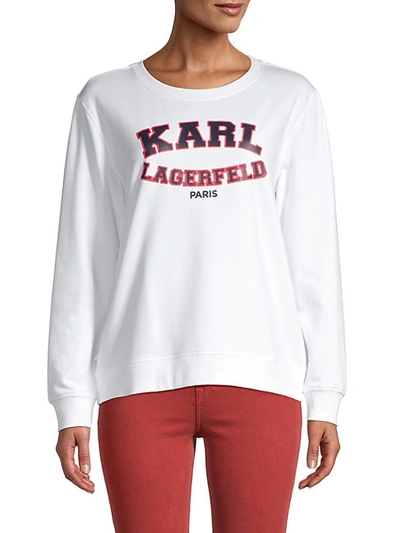 Shop Karl Lagerfeld Women's Varsity Logo Sweatshirt In White