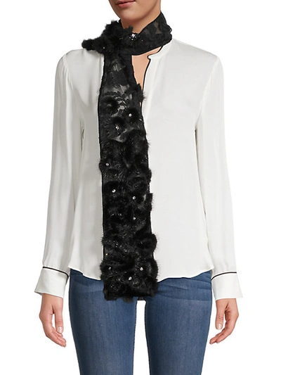 Shop Valentino Women's Embellished Silk And Mink Fur Scarf In Black