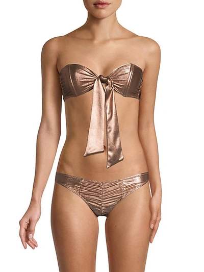 Shop Lisa Marie Fernandez Bandeau Ruched 2-piece Bikini In Bronze