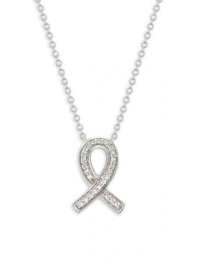 Shop Saks Fifth Avenue 14k White Gold & Diamond Ribbon Pendant Necklace