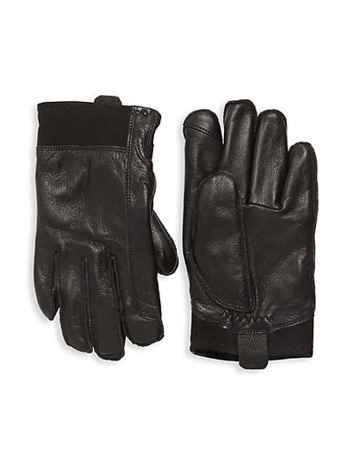 Shop Ugg Faux Fur-lined Leather Gloves In Black