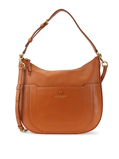 Shop Marc Jacobs Empire City Zipper Leather Hobo In Smoked Almond