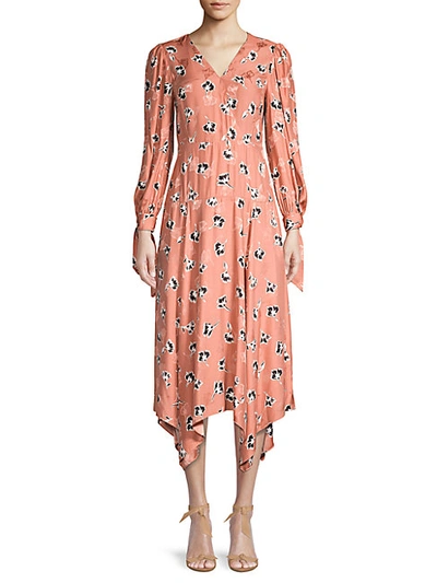 Shop Rebecca Taylor Paintbrush Stretch-silk Midi Dress In Blush Combo