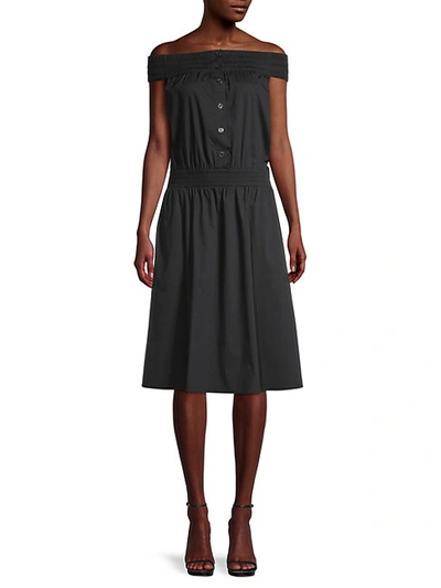 Shop Donna Karan Women's Smocked Off-the-shoulder Dress In Black
