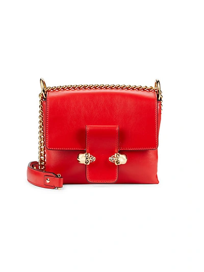 Shop Alexander Mcqueen Small Twin Skull Leather Crossbody Bag In Lust Red