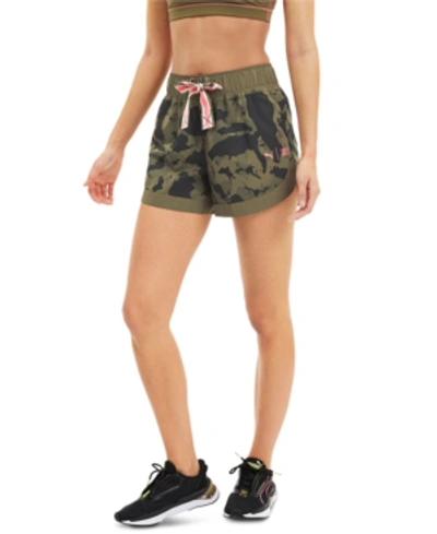 Shop Puma Women's The First Mile Printed Training Shorts In Burnt Olive Camo Print