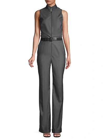 Shop Akris Belted Cotton & Silk Jumpsuit In Charcoal