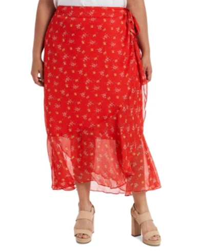 Shop Vince Camuto Plus Size Printed Wrap Skirt In Bright Ladybug