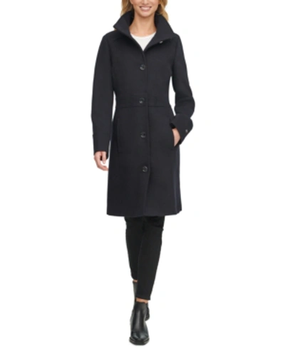 Shop Tommy Hilfiger Single-breasted Stand-collar Coat In Navy