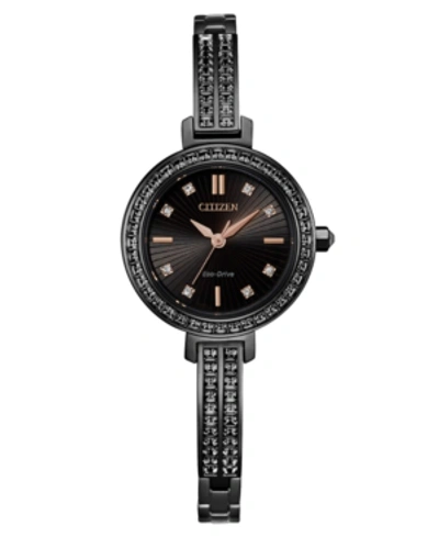 Shop Citizen Eco-drive Women's Black Stainless Steel & Crystal Bangle Bracelet Watch 25mm