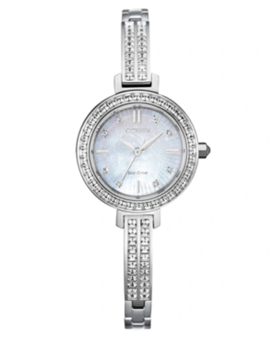 Citizen Eco-drive Womens Crystal Accent Silver Tone Stainless Steel Bracelet Watch Em0860-51d In Silver-tone