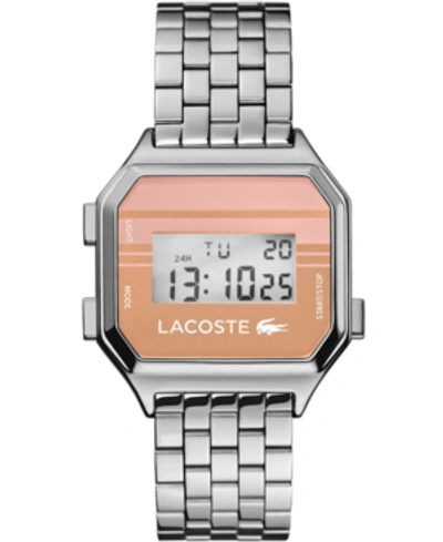 Shop Lacoste Men's Digital Berlin Stainless Steel Bracelet Watch 34mm In Silver