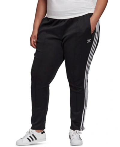Shop Adidas Originals Plus Size Superstar Full Length Track Pants Primeblue In Black/white