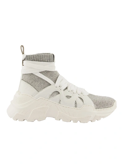 Shop Agnona Wraparound Laces High Top Cashmere Sneakers In Grey