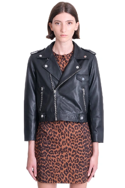 Shop Ganni Leather Jacket In Black Leather