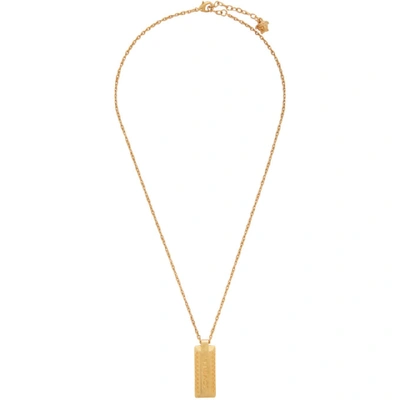 Shop Versace Gold Logo Dogtag Necklace In Kot Gold