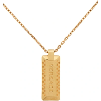 Shop Versace Gold Logo Dogtag Necklace In Kot Gold