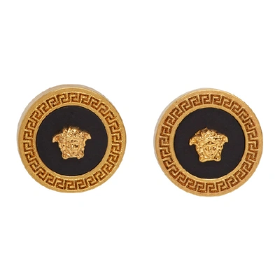 Shop Versace Gold And Black Tribute Earrings In K41t Gold