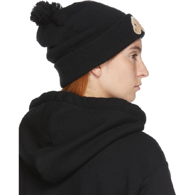 Shop Palm Angels Black Wool Bear Beanie In Black/brown