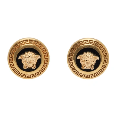 Shop Versace Gold And Black Medusa Earrings In K41t Gold
