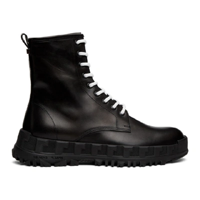 Shop Versace Black Leather Combat Boots In D41 Black