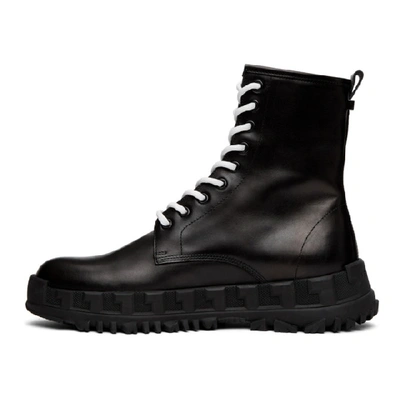 Shop Versace Black Leather Combat Boots In D41 Black