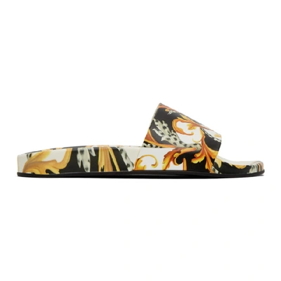 Shop Versace White Baroque Pool Slides In Dbn9 Wh/blk