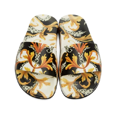 Shop Versace White Baroque Pool Slides In Dbn9 Wh/blk