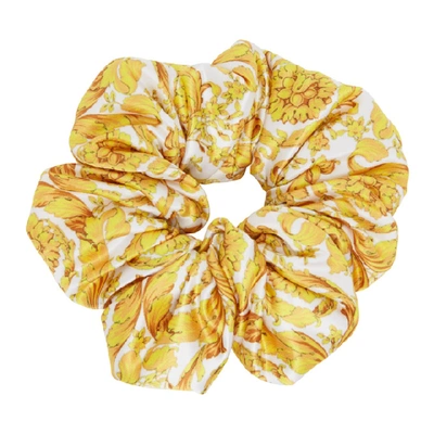 Shop Versace White & Gold Barocco Scrunchie In A7001 Wh